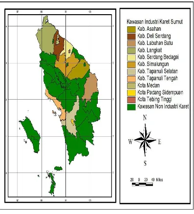 Gambar 4.2 Peta Sumatera Utara Berbasis Industri Karet Dan Non Industri karet Tahun 