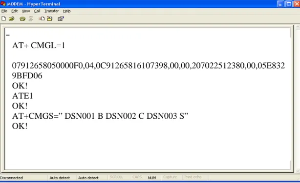 Gambar 2.5 Penggunaan AT-Command pada Hyper Terminal  Pada Tabel 2.2 Sintak AT Command