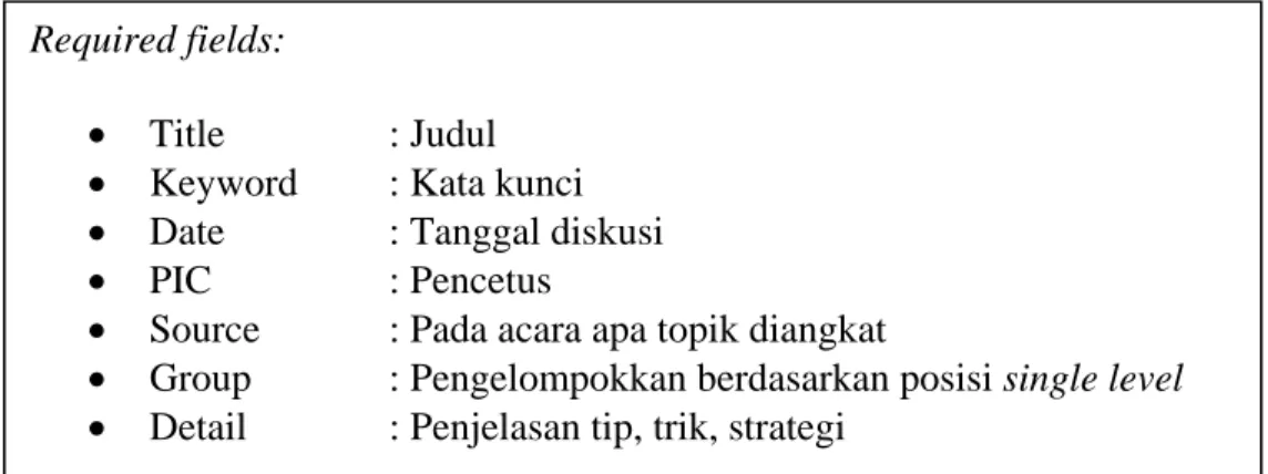 Gambar 4.4 Required Field Pada Fitur Tips &amp; Tricks Grouping by : 