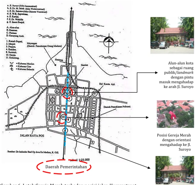 Gambar 6. Letak Gereja Merah terhadap posisi jalan Heerenstraat                      Sumber: Handinoto, 1997 