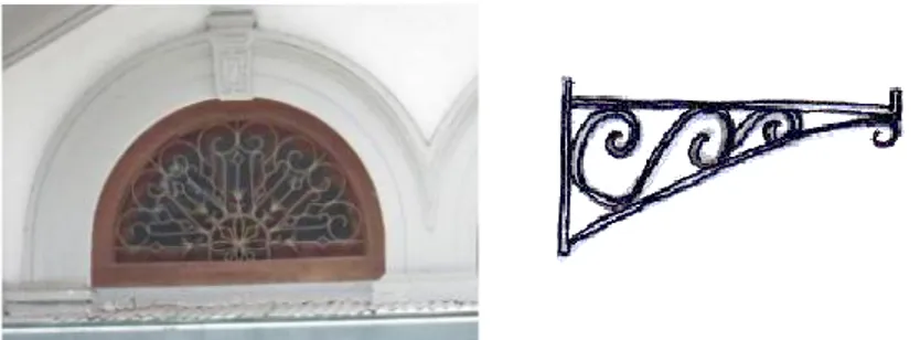 Gambar 7. Ornamen pada jendela di bagian atas stasiun serta detail penopang kanopi. 