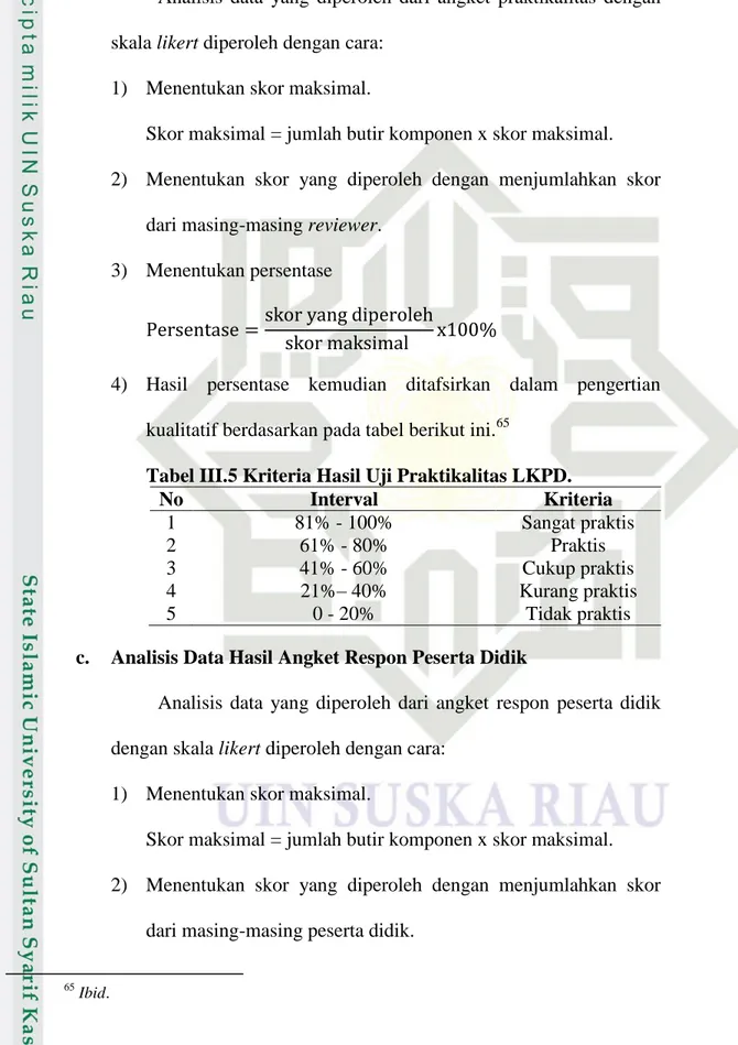 Tabel III.5 Kriteria Hasil Uji Praktikalitas LKPD. 