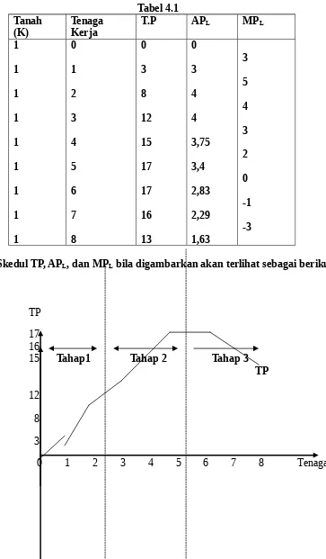 Tabel  4.1  berikut  ini  menggambarkan  fungsi  produksi  barang   jangka