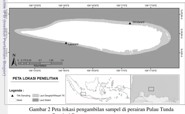 Gambar 2 Peta lokasi pengambilan sampel di perairan Pulau Tunda                Propinsi Banten 