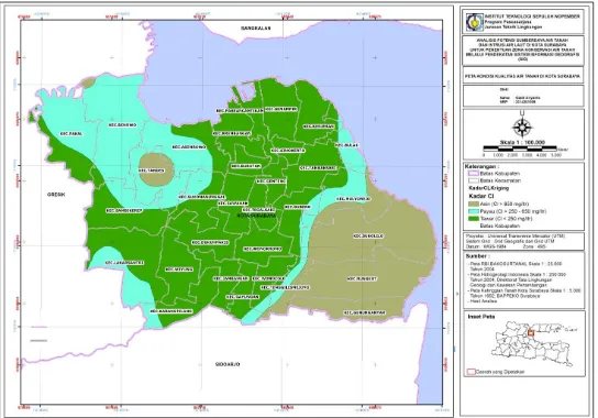 Gambar 2. Peta Kawasan Terintrusi Air Laut Kota Surabaya
