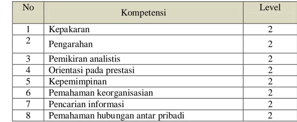 Tabel 13. Model Kompetensi Jabatan Process Supervisor 
