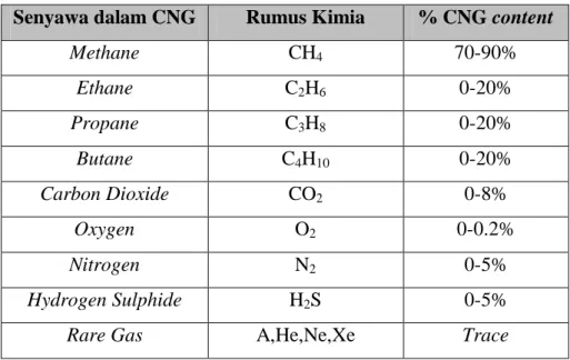 Tabel 2. Komposisi kimia yang terkandung dalam gas alam [5] 