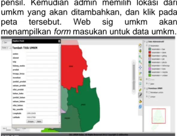 Gambar 2 tampilan tambah titik umkm  b. Ubah  titik  umkm 