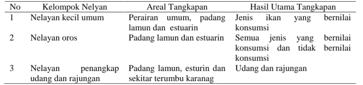 Tabel 1. Komposisi Nelayan Berdasarkan Areal Tangkapan dan Hasil Tangkapan.  