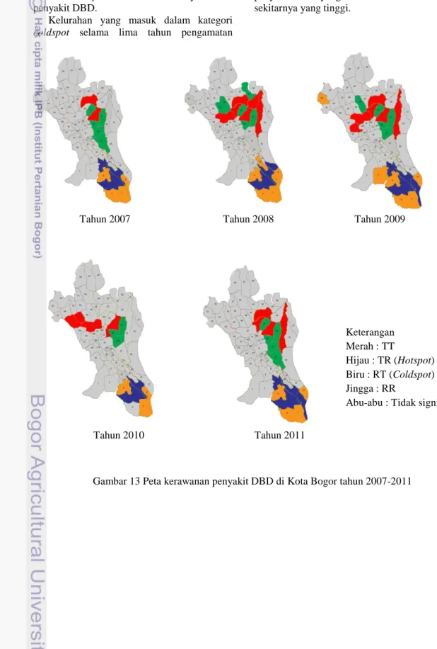 Gambar 13 Peta kerawanan penyakit DBD di Kota Bogor tahun 2007-2011 