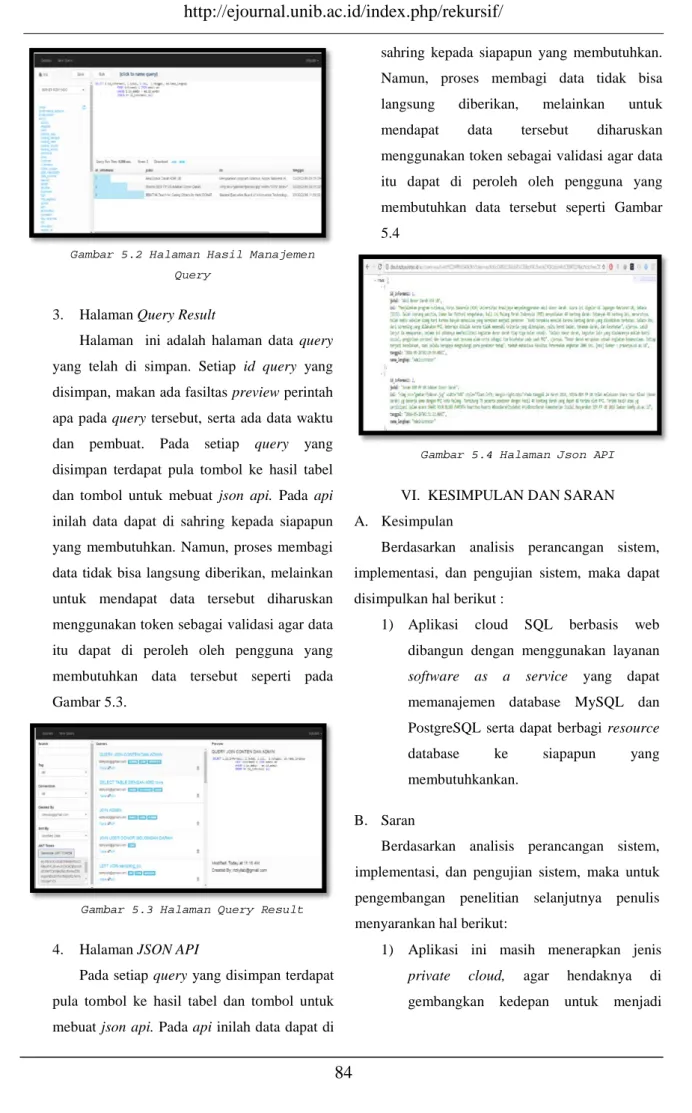 Gambar 5.2 Halaman Hasil Manajemen  Query 