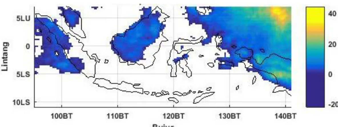 Gambar 12 Pola spasial curah hujan Indonesia mode EOF 1 yang di atas rata-rata. 