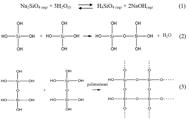 Gambar 1. Reaksi Polimerisasi Gel Metasilikat 