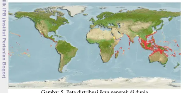 Gambar 5. Peta distribusi ikan peperek di dunia  Sumber : www.fishbase.com 