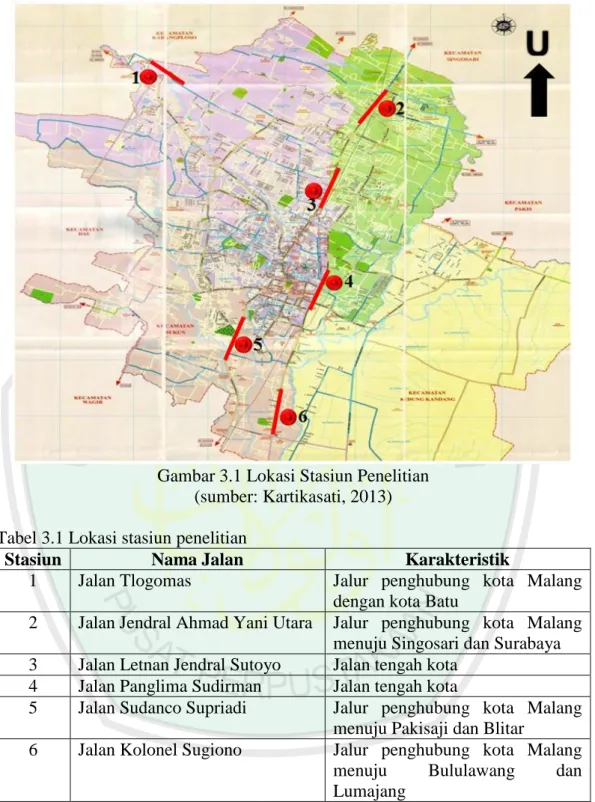 Gambar 3.1 Lokasi Stasiun Penelitian  (sumber: Kartikasati, 2013)  Tabel 3.1 Lokasi stasiun penelitian 