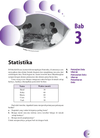 Bab. Statistika. A. Penyajian Data B. Ukuran Pemusatan Data C. Ukuran ...