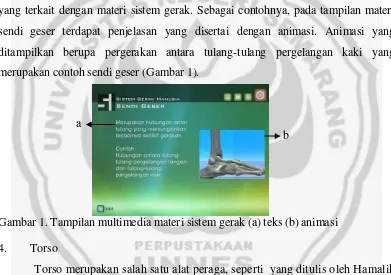 Gambar 1. Tampilan multimedia materi sistem gerak (a) teks (b) animasi 