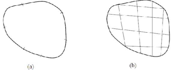Gambar 3.6 (a) boundary element mesh, (b) finite element mesh [21].
