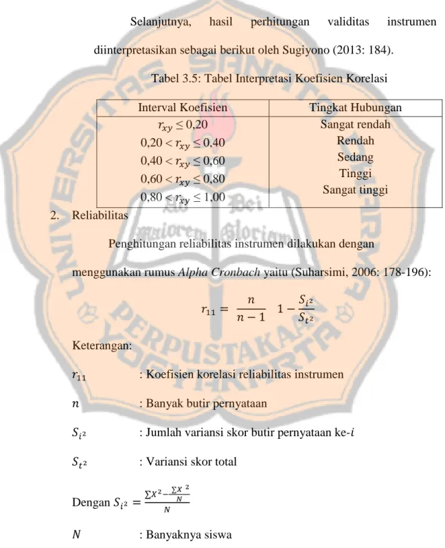 Tabel 3.5: Tabel Interpretasi Koefisien Korelasi  Interval Koefisien  Tingkat Hubungan 