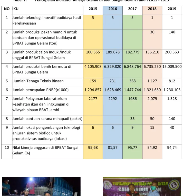 Tabel 1.  Pencapaian Indikator Kinerja Utama BPBAT Sungai Gelam Tahun 2015 - 2019 