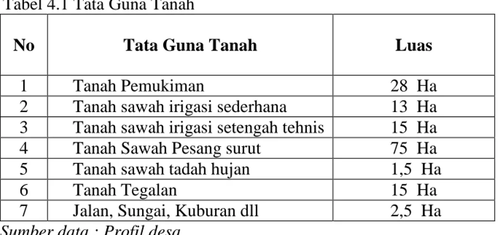 Tabel 4.1 Tata Guna Tanah 