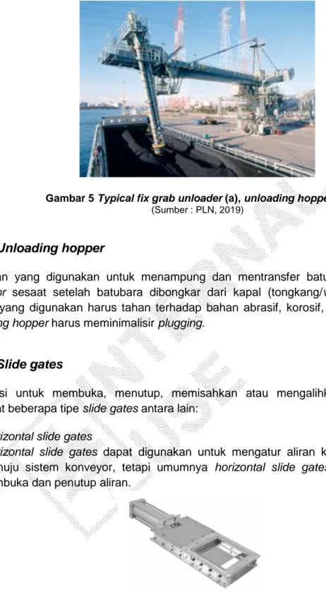Gambar 5 Typical fix grab unloader (a), unloading hopper (b)   (Sumber : PLN, 2019) 