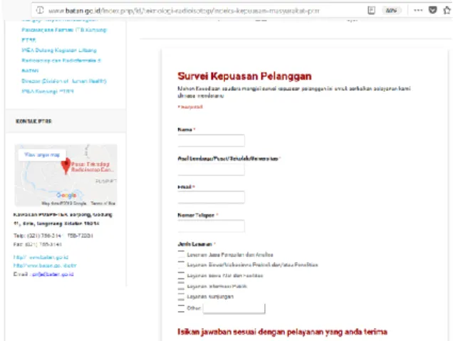 Gambar 3.10 Tampilan survei kepuasan pelanggan online pada website PTRR 