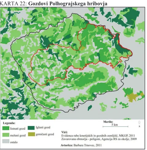 TABELA  8:  Nekateri  podatki  o  gozdovih  za  občine  krajinskega  parka  Polhograjski  Dolomiti  DOBROVA –  POLHOV GRADEC  MEDVODE  MESTNA  OBČINA  LJUBLJANA 