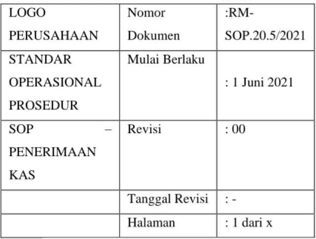 Tabel 1: Format Form Penerimaan Kas 