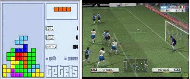 Gambar 8 Video game menggunakan grafika komputer.Gambar kiri adalah  permainan tertris dan gambar kanan adalah permainan sepakbola