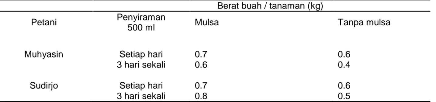 Tabel  1.  Berat  buah  cabai  merah  di  lahan  petani  pertanaman  September  sampai                   Desember 2006 