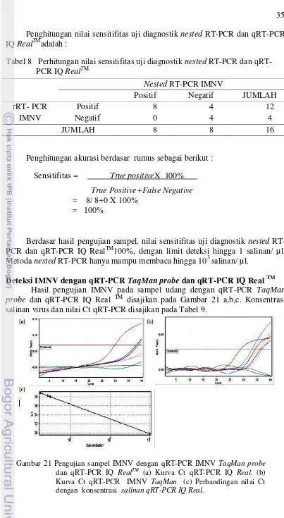 Gambar 21 Pengujian sampel IMNV dengan qRT-PCR IMNV TaqMan probedan qRT-PCR IQ RealTM