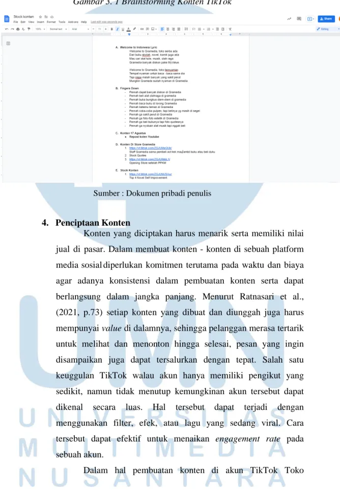 Gambar 3. 1 Brainstorming Konten TikTok 