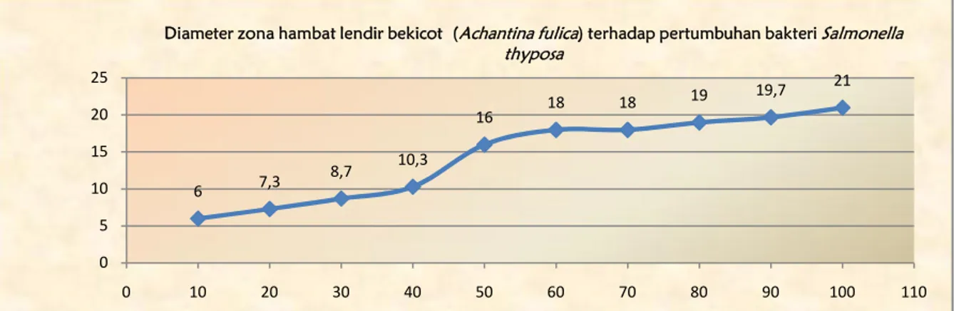 Grafik 2. Diameter zona hambat lendir bekicot  (Achantina fulica) terhadap pertumbuhan bakteri Salmonella thyposa