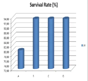Gambar  2.  Grafik  tingkat  kelangsungan  hidup  ikan  gurami  (O.gouramy,  Lac)      percobaan  selama 60 hari  penelitian  