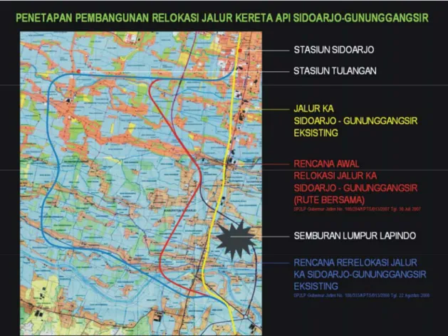 Gambar 1.  Rencana relokasi jalur rel kereta api (Sumber: SP2LP Gubernur Jatim  No.188/333/KPTS/013/2008 Tanggal 22 Agustus 2008) 