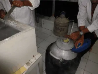 Gambar 2. Container, bejana penyimpanan semen beku Bagian dalam terdiri dari canister dan goblet :