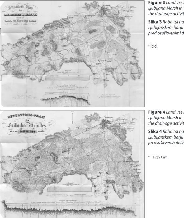 Figure 3 Land use in the  Ljubljana Marsh in 1780 before  the drainage activities*