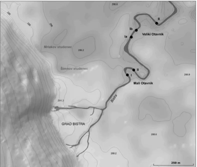 Fig. 1: Area along the upper reaches of the Bistra with newly discovered sites (digital rendering: M