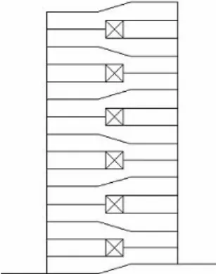 Gambar 2.10 Interior corridor split and flat combination  Sumber: Chiara et.al. 1990 