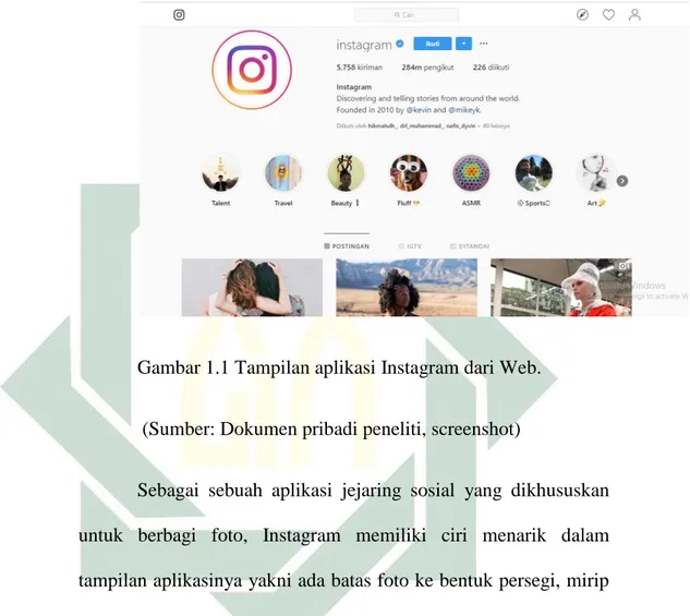 Gambar 1.1 Tampilan aplikasi Instagram dari Web. 
