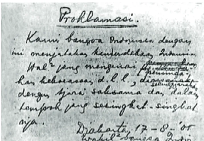 Gambar 5.9 Konsep rumusan teks proklamasi yang ditulis tangan oleh Sukarno. 