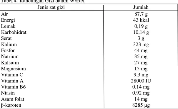 Tabel 4. Kandungan Gizi dalam Wortel 