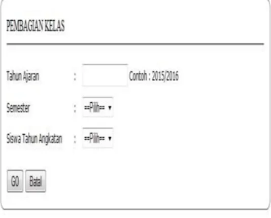 Gambar 4.13. Tampilan Input  Data Pembagian Kelas  j.  Form Input Data Penugasan 