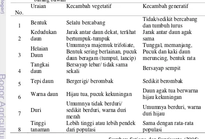 Tabel 1. Perbedaan fisik kecambah vegetatif dan generatif pada poliembrioni jeruk batang bawah 