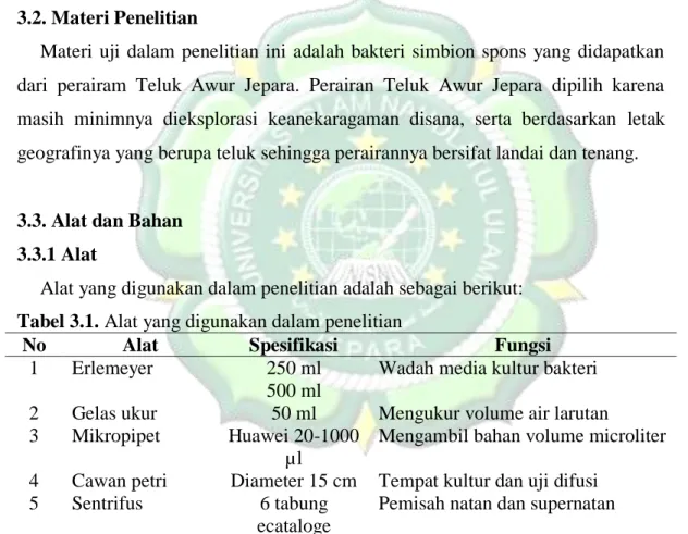 Tabel 3.1. Alat yang digunakan dalam penelitian 