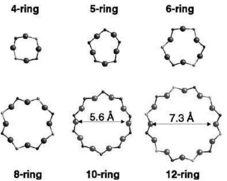 Gambar 2.3 Gambar ukuran relatif n-ring  yang sering ditemukan pada zeolit 