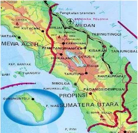 Gambar 2.1 Letak Pulau Nias di provinsi Sumatera Utara  