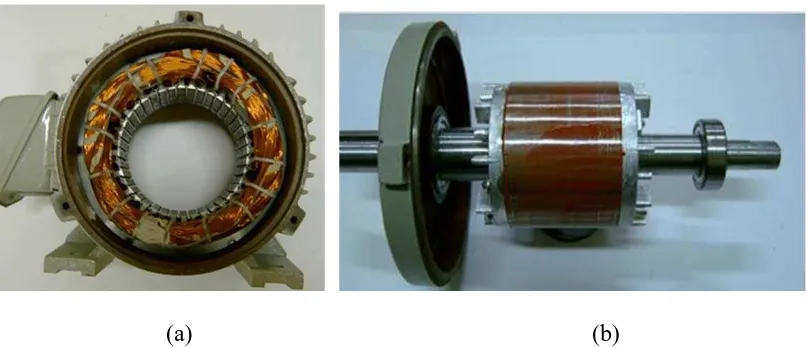 Gambar 2.1 (a) stator MI lima phasa (b) rotor sangkar MI lima phasa 