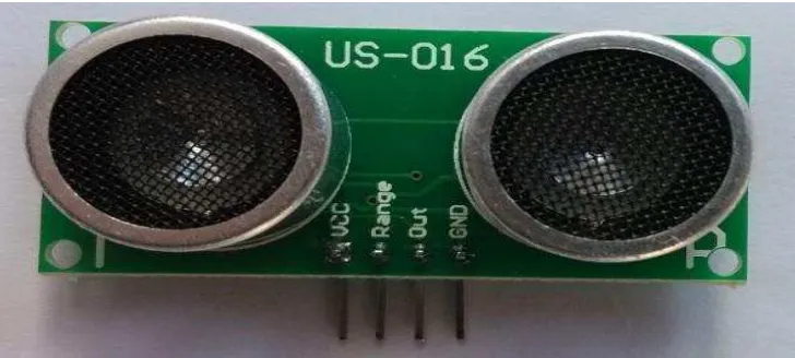 Gambar 2.2 Sensor Ultrasonik Us-016 (a) tampak depan (b) tampak 
